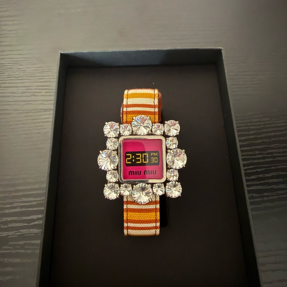 Miu Miu Striped Orange Smartwatch with Crystal Accents